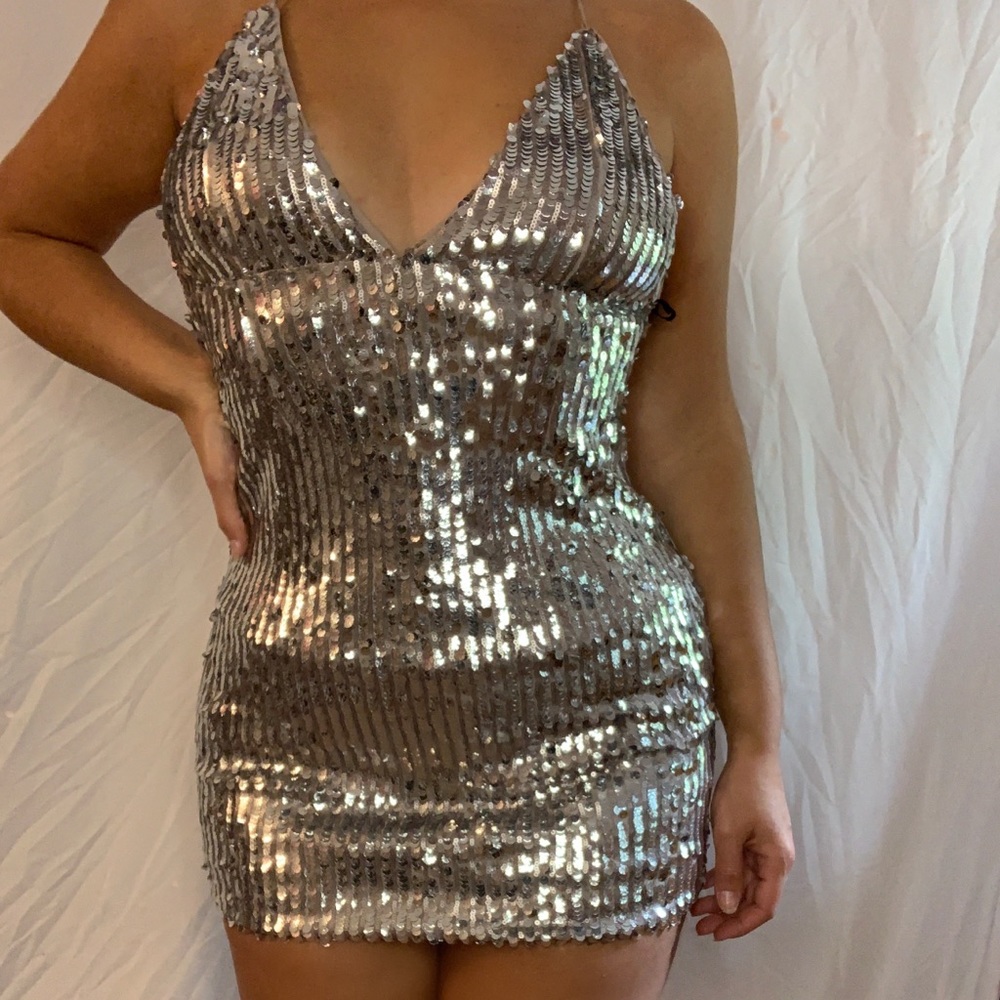 Silver Sequin Mini Dress NWOT